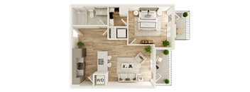 the aerial view of the 1st floor of the avalon with the living room