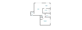 A floor plan of a house with a living room, kitchen, dining room, bathroom and bedroom.