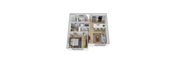 A top-down view of a modern apartment layout.