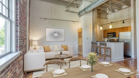 a living room with a couch and a table