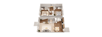 a 3d floor plan of a house with a bedroom and a living room