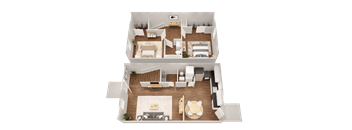 a 3d floor plan of a home with a bedroom and living room