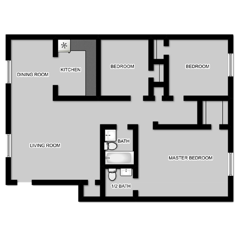 the floor plan of a room with a bedroom and a living room