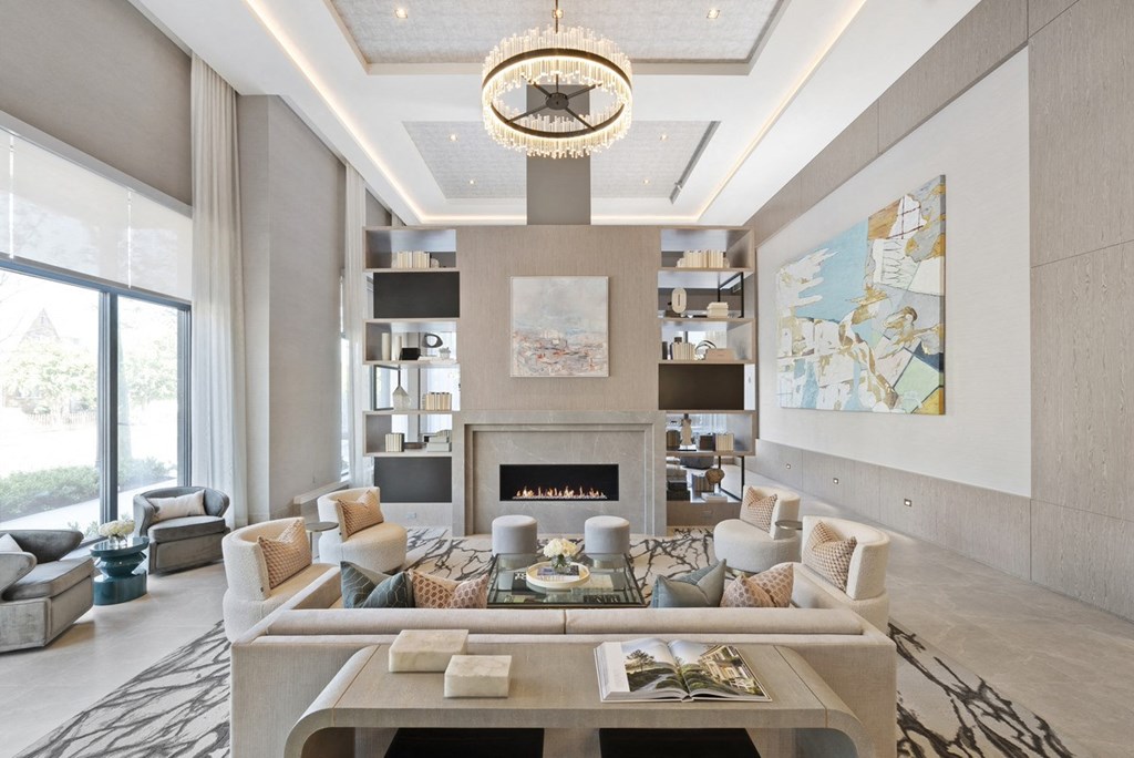 a living room with a couch and a fireplace