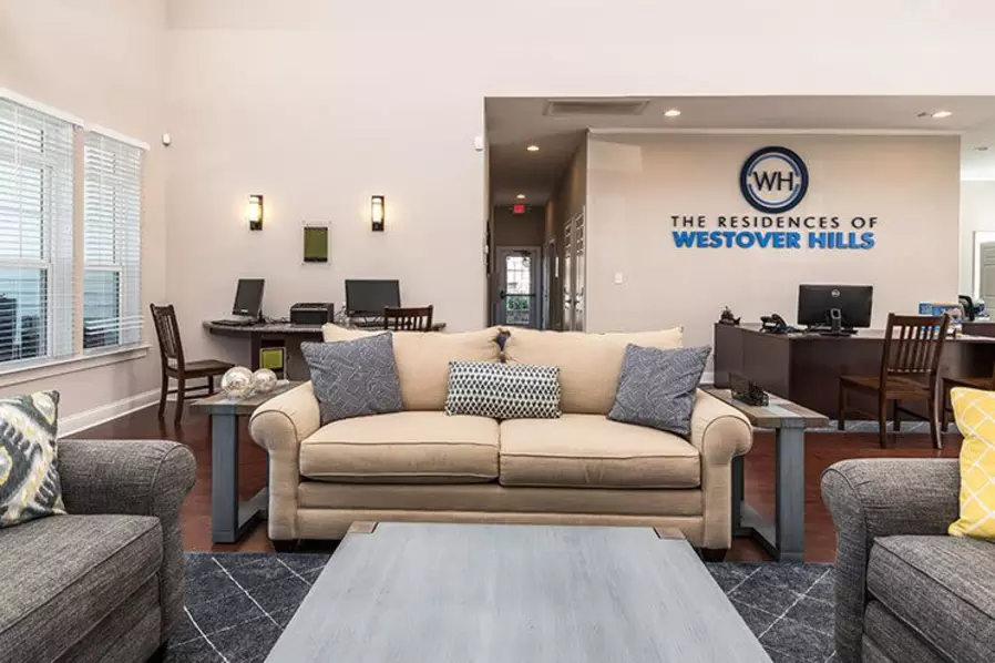 the lobby of the residences of westover hills apartments