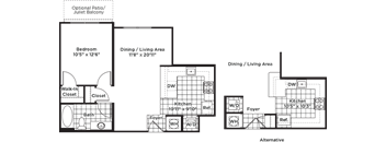 a floor plan of a house with a bedroom and a living room