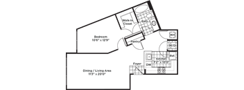 a floor plan of a house with a bedroom and a living room