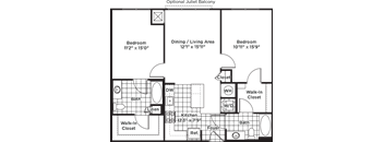 a floor plan of a bedroom apartment with a bathroom and a living room