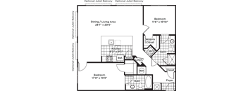 a floor plan of a bedroom apartment with a bathroom and a living room