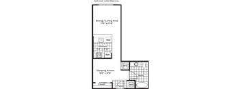 a floor plan of a small house with a bedroom and a living room