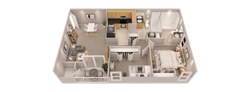 a bedroom floor plan with a bathroom and a living room