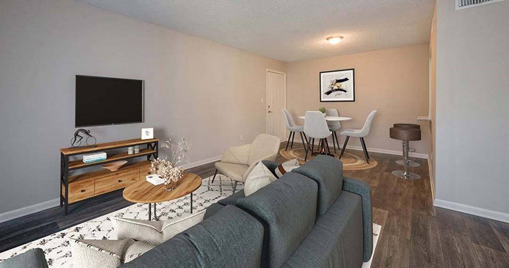 a living room with a couch and a tv