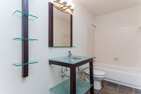 a bathroom with a sink and a toilet and a mirror