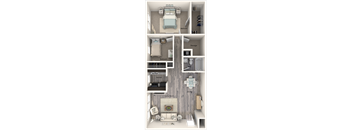 a stylized floor plan of a 1 bedroom apartment
