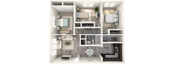a 3 bedroom floor plan with a bathroom and a living room