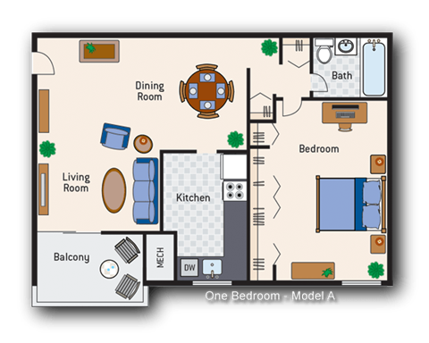 1 Bedroom 1 Bath Type A