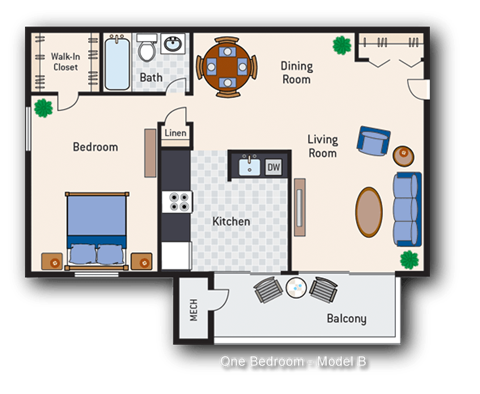 1 Bedroom 1 Bath Type B