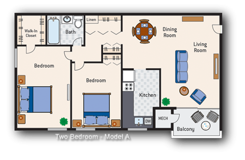 2 Bedroom 1 Bath Type A
