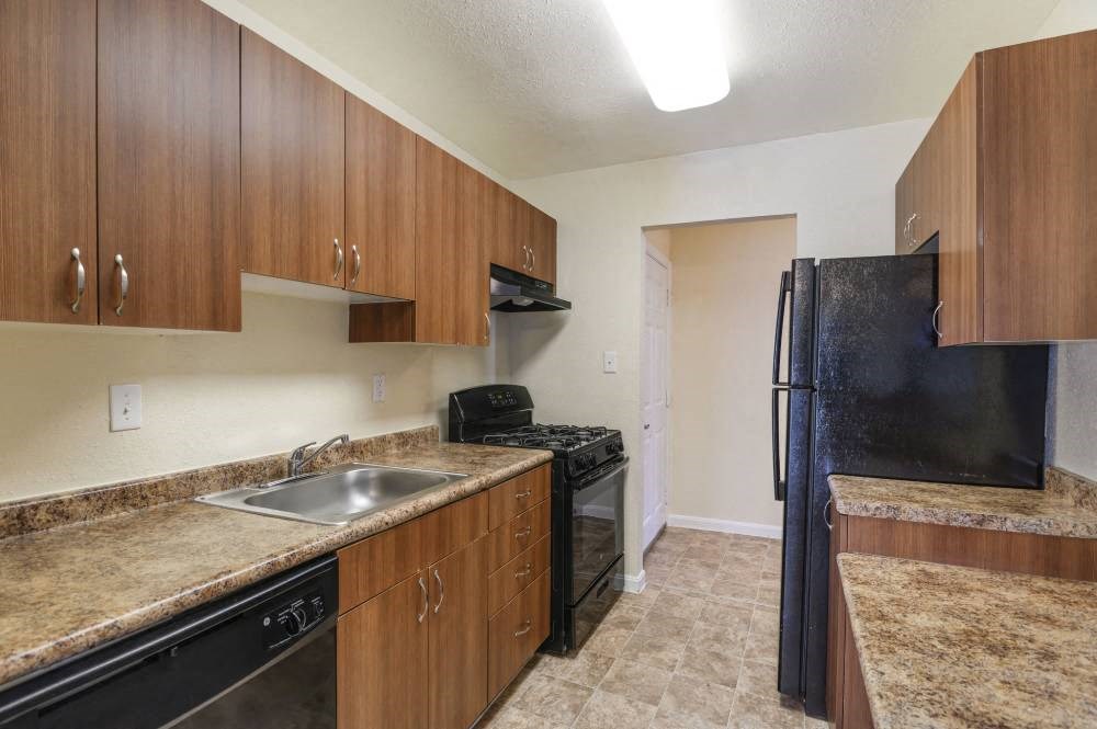 a kitchen with a stove a sink and a refrigerator