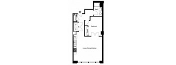 floor plan of a small apartment with a staircase