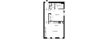 a floor plan of a small room with a bedroom and a living room