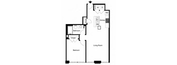 a floor plan of a room with a bedroom and a living room