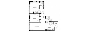 a floor plan of a house with a bedroom and a living room