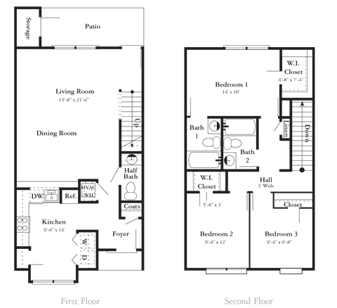 a floor plan of two different floors of a house