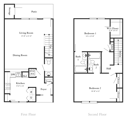 a floor plan of two different floors of a house