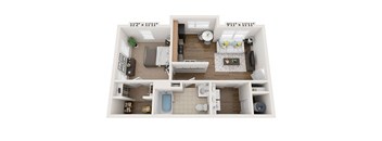 3D Floorplan of 1 bedroom 1 bathroom garden apartment, Beecher Terrace Apartments, Louisville, KY