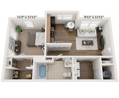 3D Floorplan of 1 bedroom 1 bathroom garden apartment, Beecher Terrace Apartments, Louisville, KY