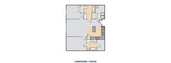Floorplan of a two bedroom two bath apartment at Cedars at Carver Park