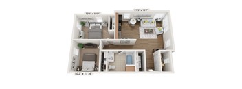 2Bedroom 1Bath Garden 2B 3D Floorplan-Beecher Terrace, Louisville, KY
