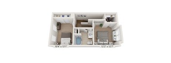 3D Floorplan of 2 Bedroom 2 Bathroom Townhouse, townhomes for rent in louisville ky