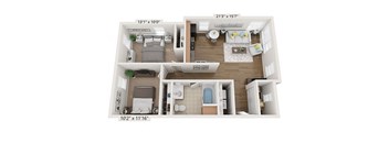 3D Floorplan of 2 bedroom 2 bathroom, 2 bedroom apartments louisville ky at Beecher Terrace Apartments