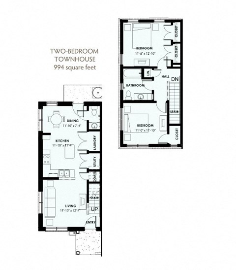 2 Bedroom 1.5 Bath Townhouse 2D Floorplan, West Park Apartments, Tulsa, OK
