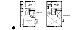 2 bedroom 2 bath J 2D Townhome floor plan - Crawford Square, Pittsburgh, PA