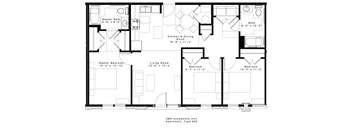a floor plan of a house with bedrooms and a living room