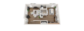 3Bedroom 1-5Bath TH 1st Floor - 3D Floorplan-Beecher Terrace, Louisville, KY