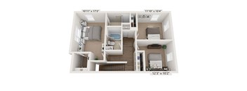3D Floorplan of 3 Bedroom 1.5 bath, affordable townhomes for rent at Beecher Terrace