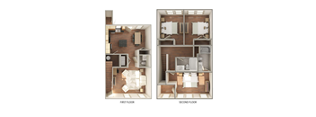 3D Floorplan of 3 Bedroom Townhouse at the Lofts at Southside