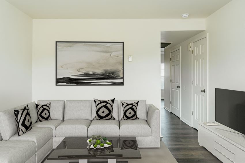 Apartment Living Room Staged apartment living room-Horace Mann Apartments - Photo Gallery