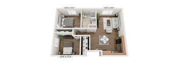2 Bedroom 1 Bath 3D Floorplan-Phase 1, Beecher Terrace I Senior, Louisville, KY