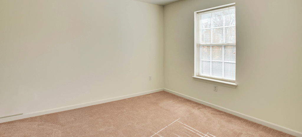 an empty bedroom with a window and carpet