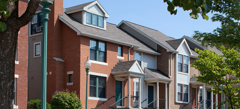 A row of brick apartment homes at crawford square apartments