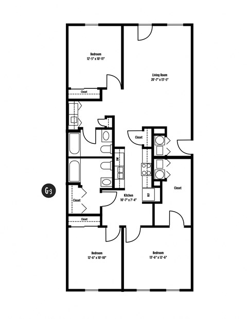 a floor plan of a house showing the bedrooms and the living room