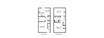 Duneland Village two bedroom townhouse floor plan with one and a half bathrooms
