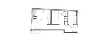 The John and Jill Ker Conway Residence studio apartment floorplan with one bathroom