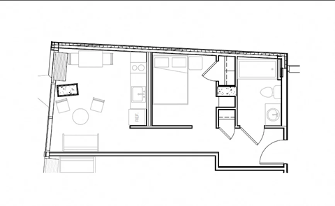 The John and Jill Ker Conway Residence studio apartment floorplan with one bathroom