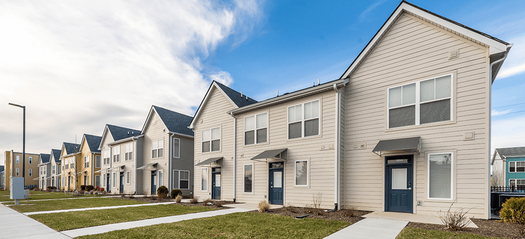 a row of town houses on a street